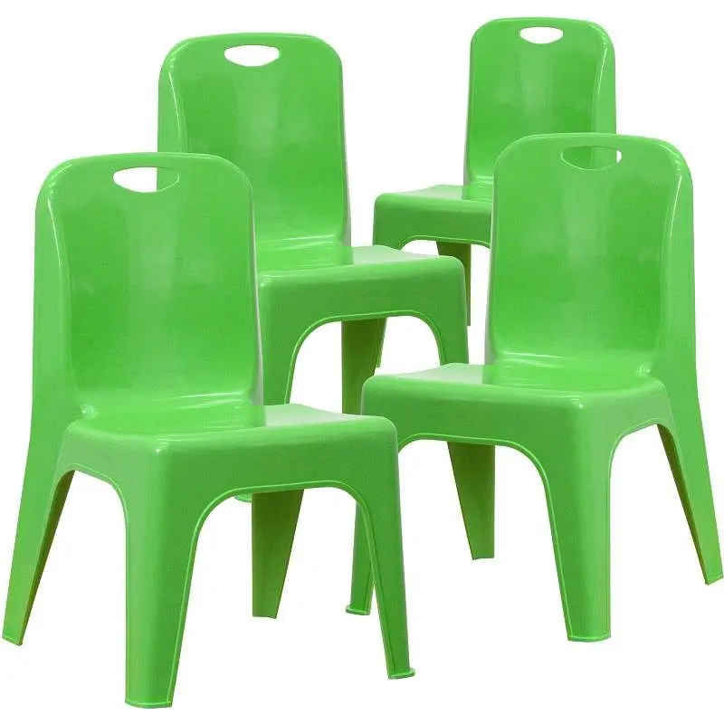 Flash Eco-Friendly Furniture Whitney 4 Pack Green Plastic Stackable School Chair Carrying Handle and 11'' Seat H...