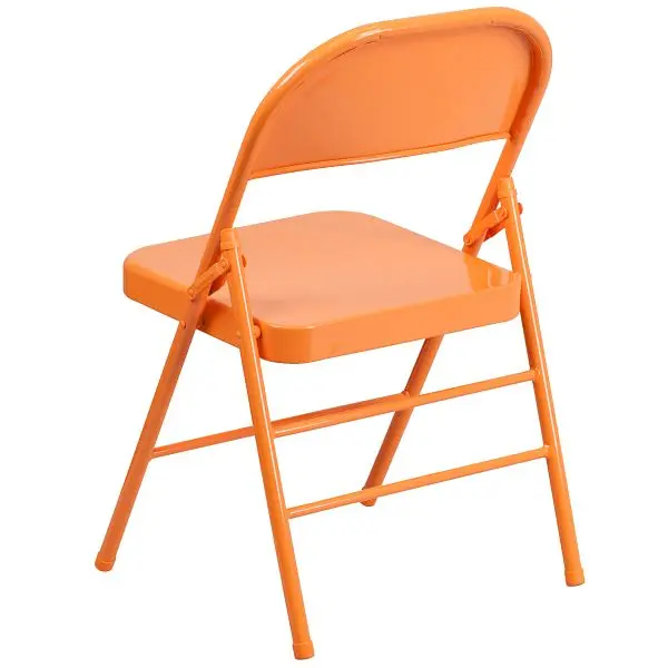 Flash Efficient Furniture HERCULES COLORBURST Series Burnt Orange Marmalade Triple Braced & Double Hinged Metal Foldin...