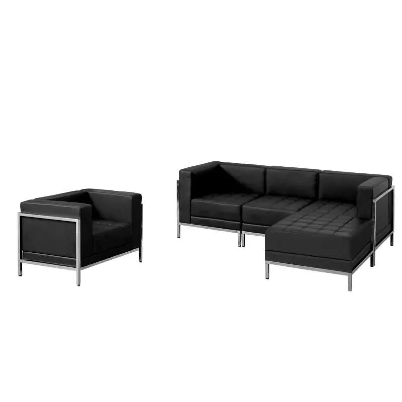 Flash Efficient Furniture HERCULES Imagination Series Onyx LeatherSoft Sectional and Chair, 5 Pieces, ZB-IMAG-SET12-GG Fla...