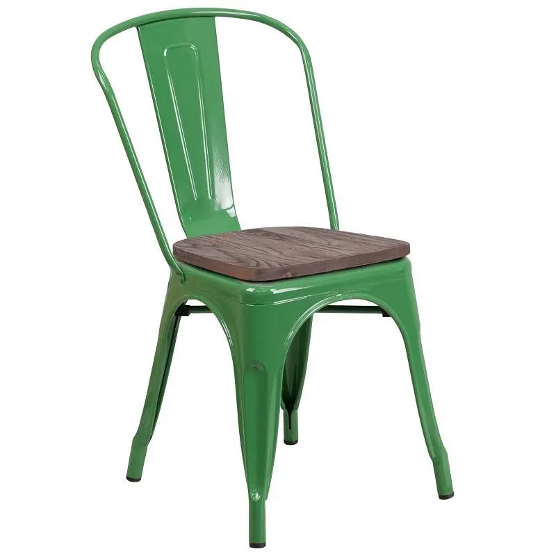 Flash Enhanced Furniture Perry Green Metal Stackable Chair Wood Seat, CH-31230-GN-WD-GG Flash Furniture