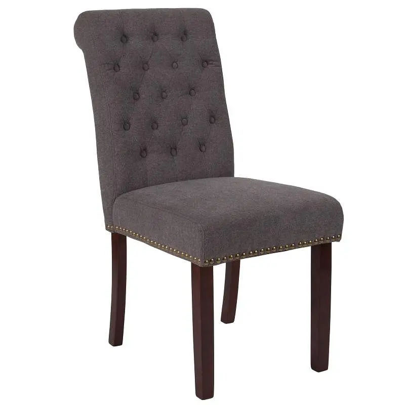 Flash Environmentally-Safe Furniture HERCULES Series Dark Gray Fabric Parsons Chair Rolled Back, Accent Nail Trim and Waln...