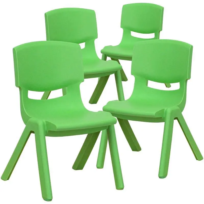 Flash Extended-Life Furniture Whitney 4 Pack Green Plastic Stackable School Chair 10.5'' Seat Height, 4-YU-YCX4-...