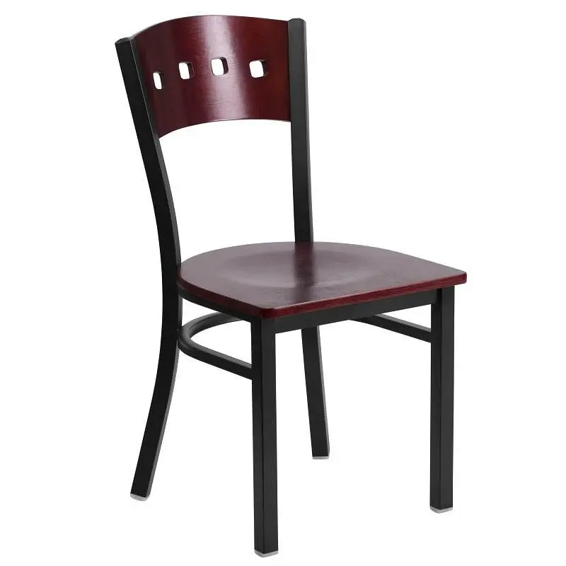 Flash Extra-Strong Furniture HERCULES Series Black 4 Square Back Metal Restaurant Chair - Mahogany Wood Back and Seat, XU-...