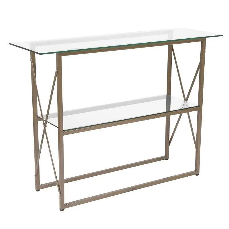Flash Extra-Strong Furniture Mar Vista Gatherion Glass Console Table Matte Gold Frame, NAN-JH-1796ST-GG Flash Furniture