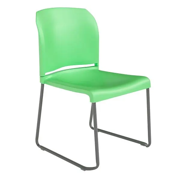 Flash Fast Furniture HERCULES Series 880 lb. Capacity Green Full Back Contoured Stack Chair Gray Powder Coated Sled Base, ...