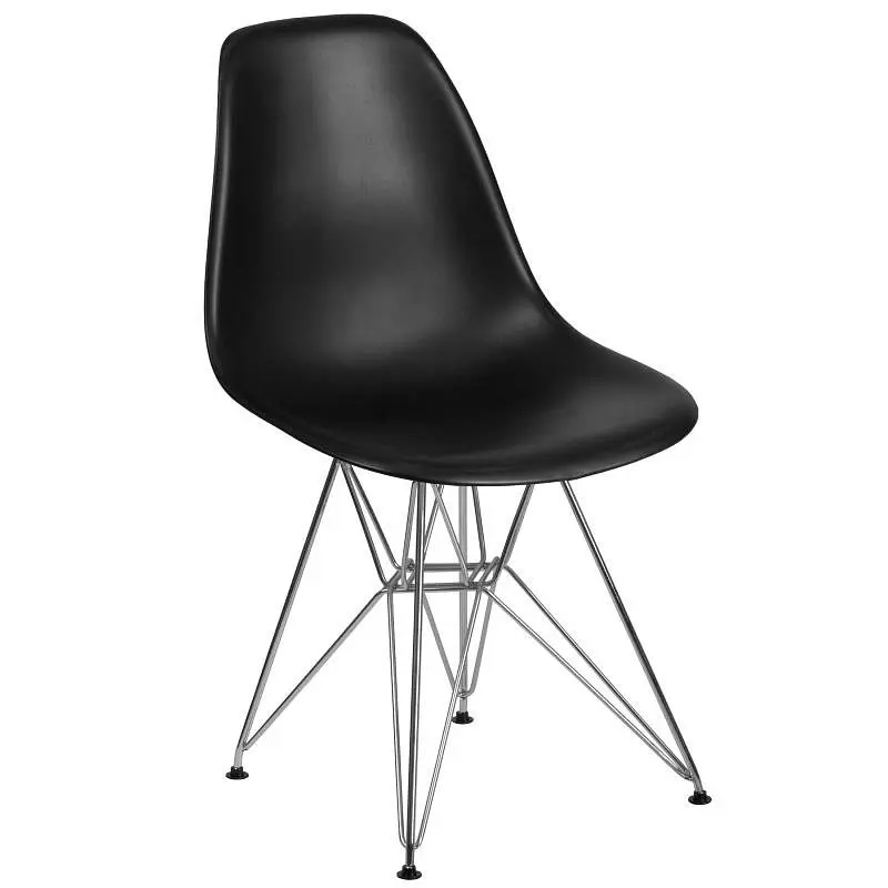 Flash First-Rate Furniture Elon Series Black Plastic Chair Chrome Base, FH-130-CPP1-BK-GG Flash Furniture