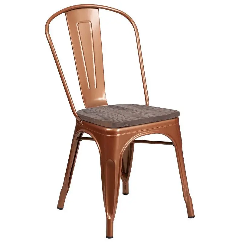 Flash Fluorescent Furniture Tenley Copper Metal Stackable Chair Wood Seat, ET-3534-POC-WD-GG Flash Furniture