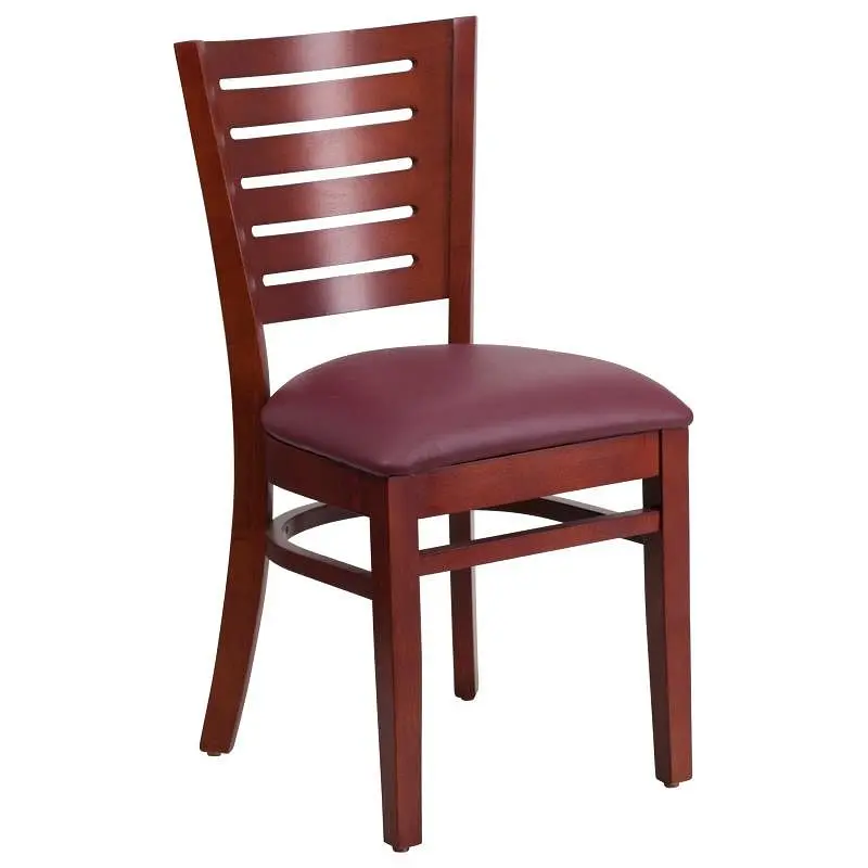 Flash Fortified Furniture Darby Series Slat Back Mahogany Wood Restaurant Chair - Burgundy Vinyl Seat, XU-DG-W0108-MAH-BUR...
