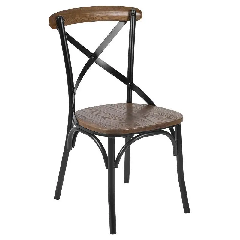Flash Furniture Advantage X-Back Chair Metal Bracing and Fruitwood Seat, X-BACK-METAL-FW