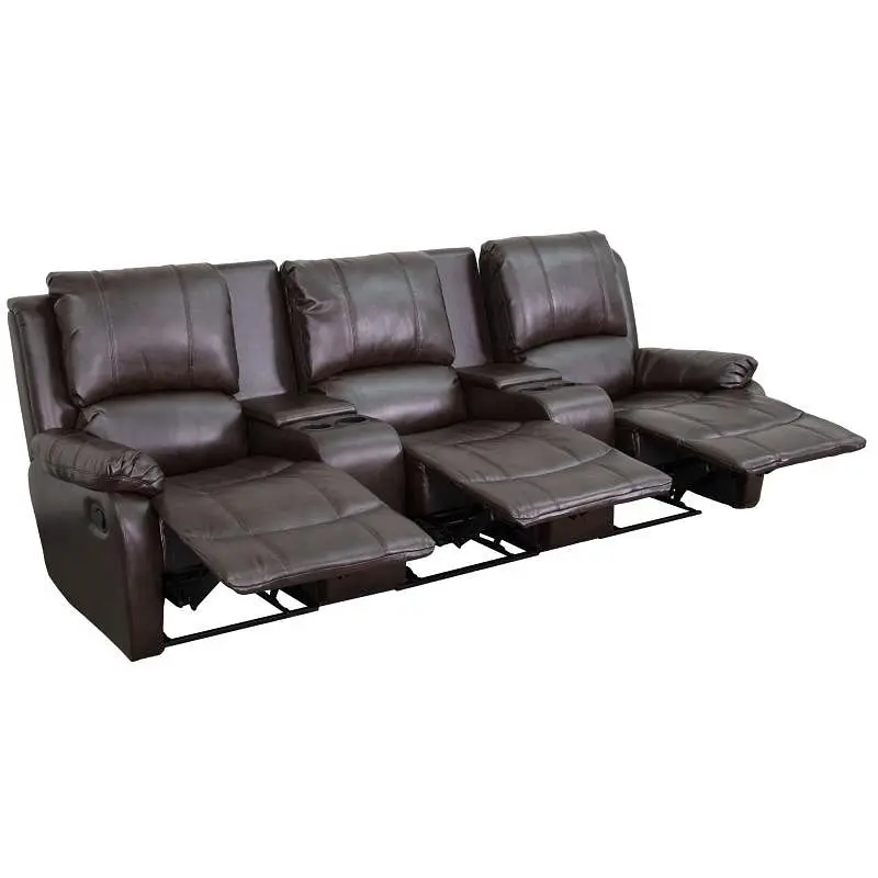 Flash Furniture Allure Series 3-Seat Reclining Pillow Back Bronze LeatherSoft Theater Seating Unit Cup Holders, BT-70295-3...
