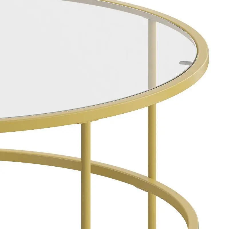 Flash Furniture Astoria Gatherion Round Coffee Table - Modern Translucent Glass Coffee Table Brushed Gold Frame, NAN-JN-21...