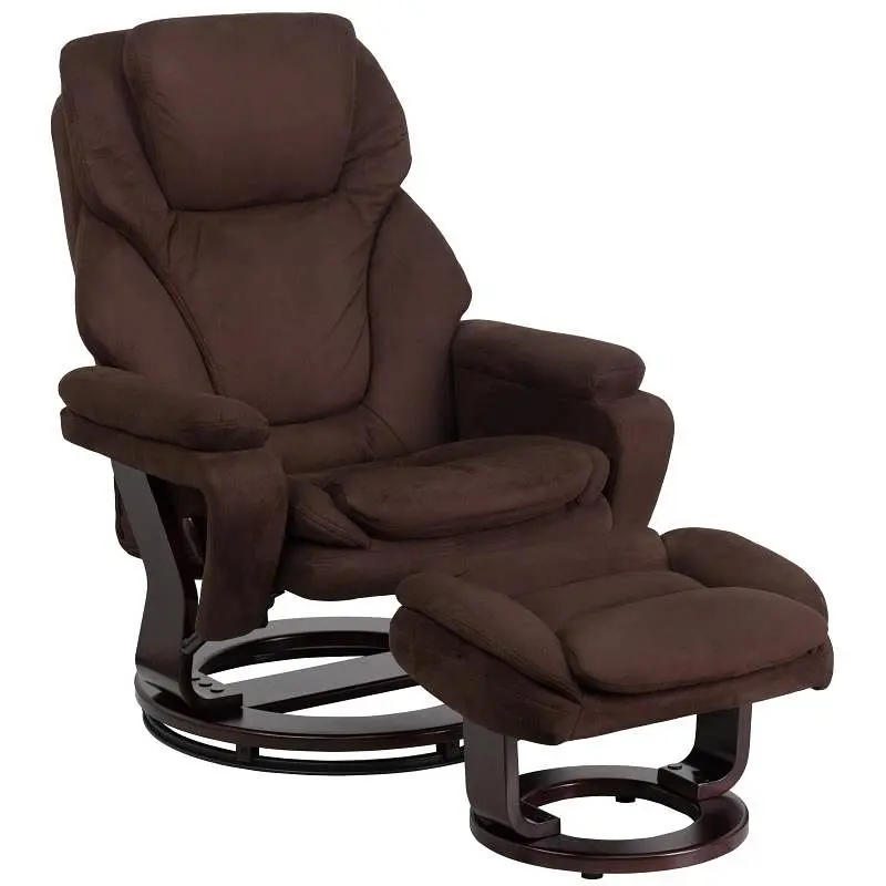 Flash Furniture Austin Contemporary Multi-Position Recliner and Ottoman Swivel Mahogany Wood Base Tan Microfiber, BT-70222...