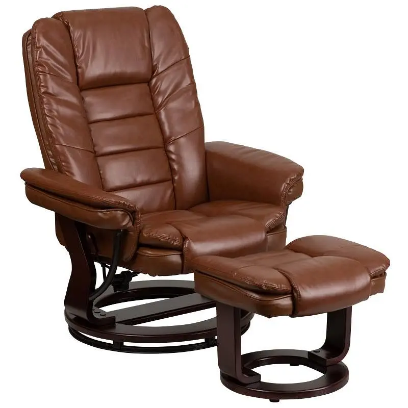 Flash Furniture Bali Contemporary Multi-Position Recliner & Ottoman Swivel Mahogany Wood Base Espresso Vintage Leather...