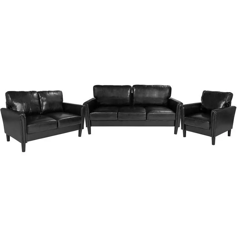 Flash Furniture Bari 3 Piece Upholstered Set Ebony LeatherSoft, SL-SF920-SET-BLK-GG