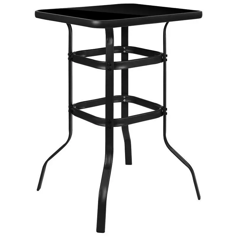 Flash Furniture Barker 27.5" Square Carbon Black Tempered Glass Bar Height Metal Patio Bar Table, TLH-073H-B-GG