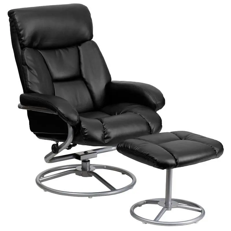 Flash Furniture Barker Contemporary Multi-Position Recliner and Ottoman Metal Base Black LeatherSoft, BT-70230-BK-CIR-GG