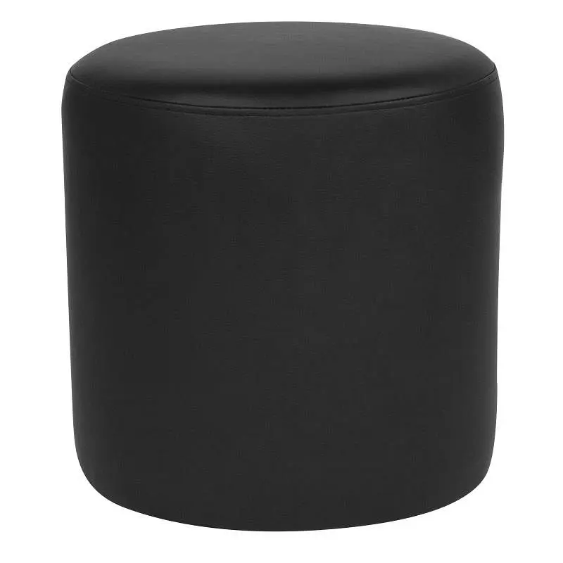 Flash Furniture Barrington Upholstered Round Ottoman Pouf Matte Black LeatherSoft, QY-S10-5001-1-BKL-GG