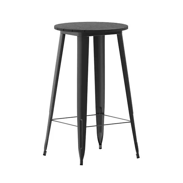Flash Optimized Furniture Declan Commercial Indoor/Outdoor Bar Top Table, 23.75" Round All Weather Black Poly Resin T...