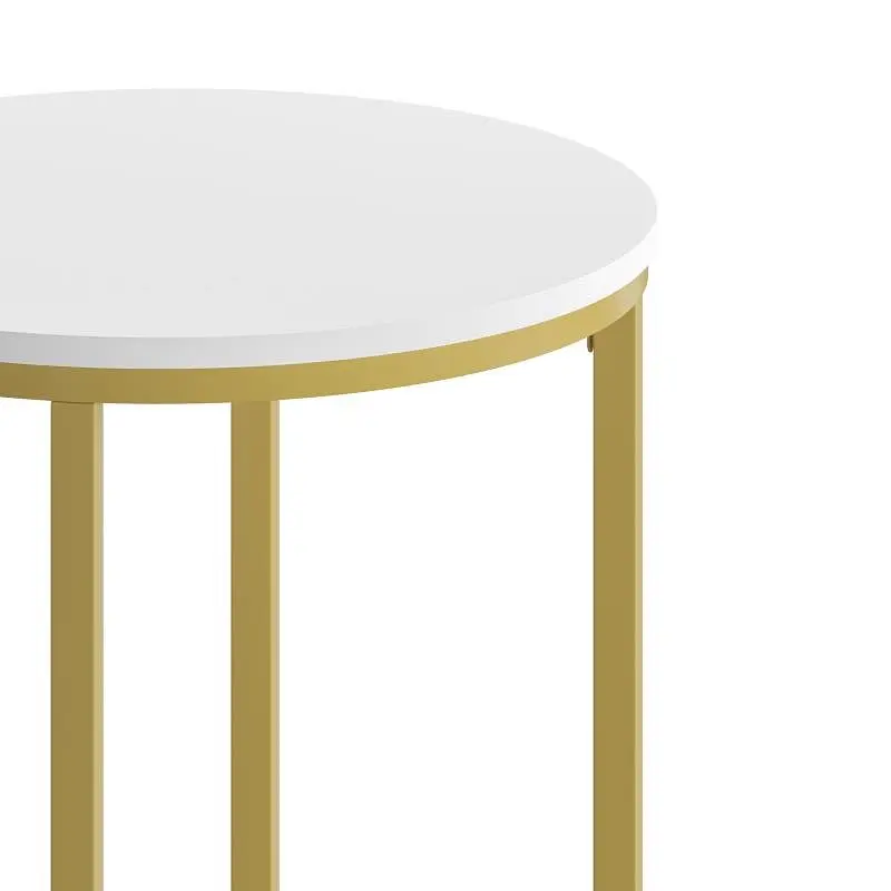 Flash Optimized Furniture Hampstead Gatherion End Table - Modern White Finish Accent Table Crisscross Brushed Gold Frame, ...