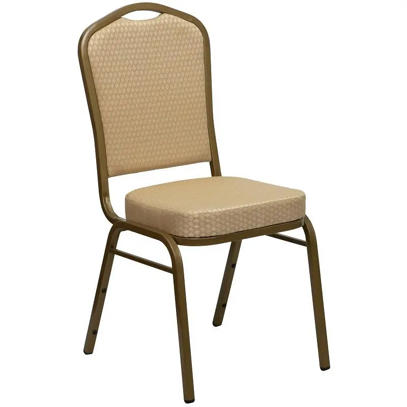 Flash Optimized Furniture HERCULES Series Crown Back Stacking Banquet Chair Beige Patterned Fabric - Gold Frame, FD-C01-AL...