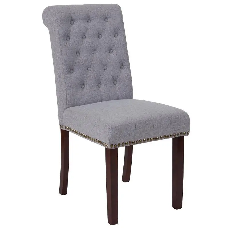 Flash Performance Furniture HERCULES Series Light Gray Fabric Parsons Chair Rolled Back, Accent Roofing Nail Trim and Waln...