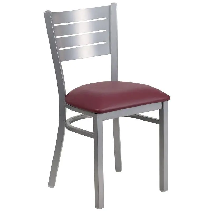Flash Performance Furniture HERCULES Series Metallic Silver Slat Back Metal Restaurant Chair - Burgundy Vinyl Seat, XU-DG-...