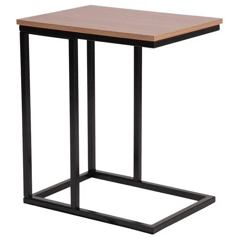 Flash Powerful Furniture Aurora Rustic Wood Grain Finish Side Table Midnight Black Metal Cantilever Base, NAN-ST6819-GG Fl...