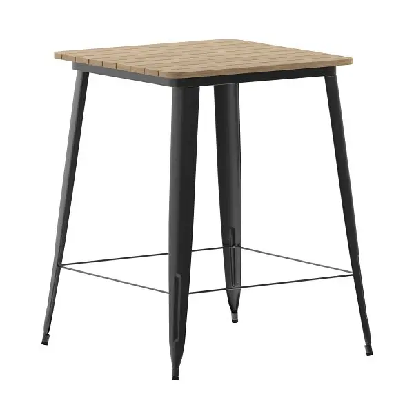 Flash Powerful Furniture Declan Commercial Indoor/Outdoor Bar Top Table, 31.5" Square All Weather Brown Poly Resin To...