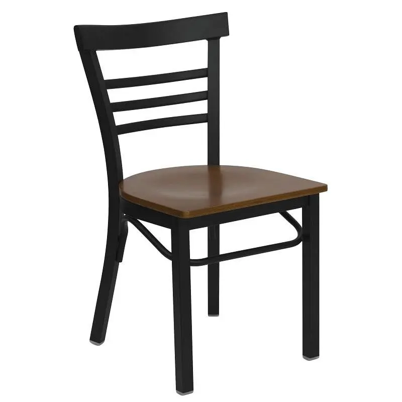 Flash Powerful Furniture HERCULES Series Black Three-Slat Ladder Back Metal Restaurant Chair - Cherry Wood Seat, XU-DG6Q6B...