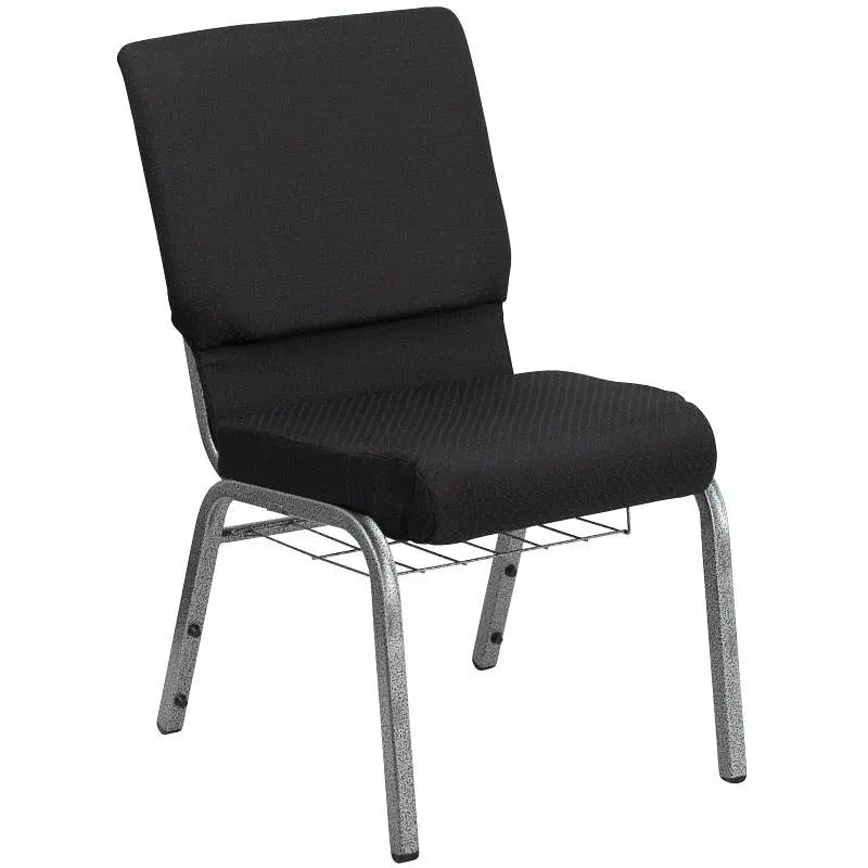 Flash Premium Furniture HERCULES Series 18.5''W Church Chair Onyx Patterned Fabric Cup Book Rack - Silver Vein F...