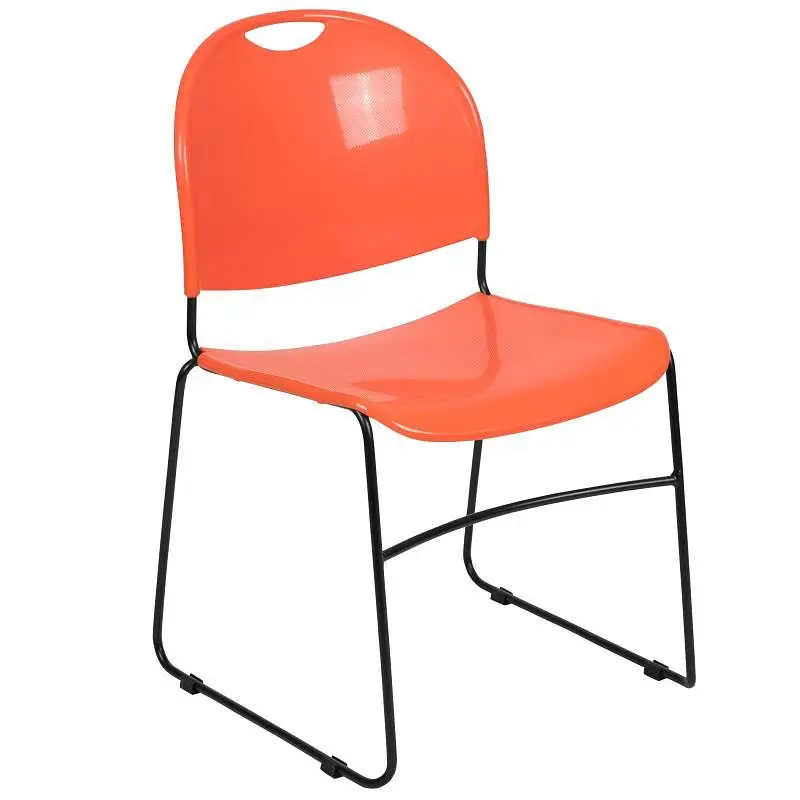 Flash Premium Furniture HERCULES Series 880 lb. Capacity Orange Ultra-Space-saving Stack Chair Black Powder Coated Frame, ...