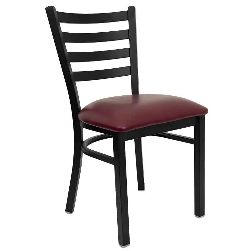 Flash Premium Furniture HERCULES Series Black Ladder Back Metal Restaurant Chair - Burgundy Vinyl Seat, XU-DG694BLAD-BURV-...