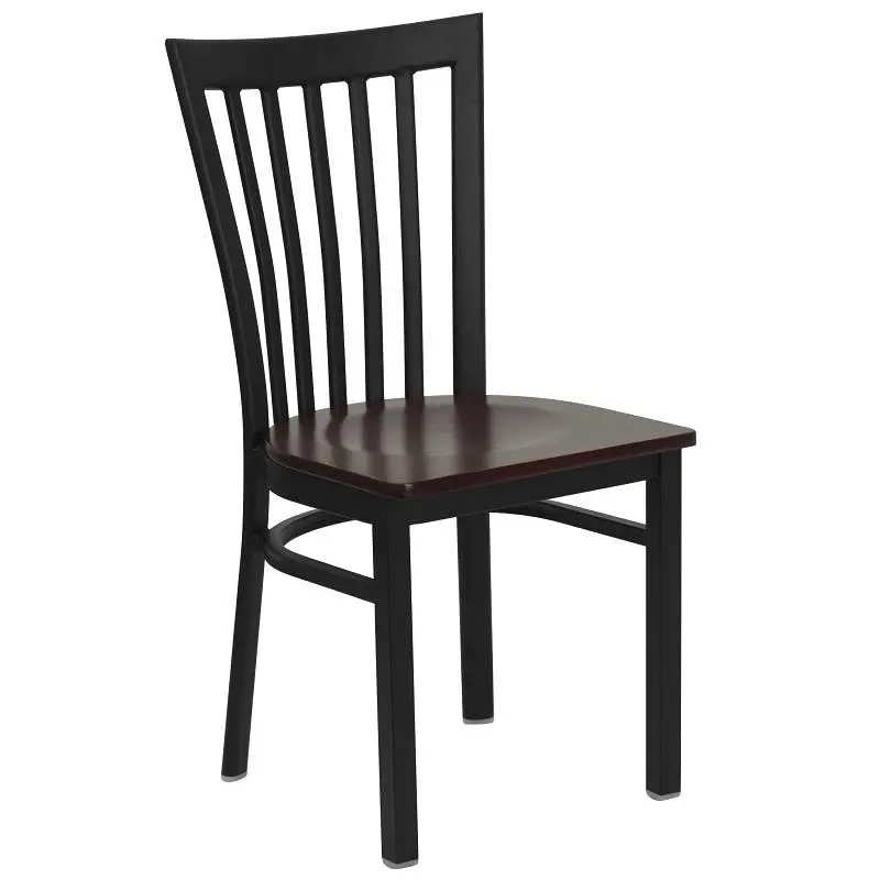 Flash Premium Furniture HERCULES Series Ebony School Houtilize Back Metal Restaurant Chair - Mahogany Wood Seat, XU-DG6Q4B...