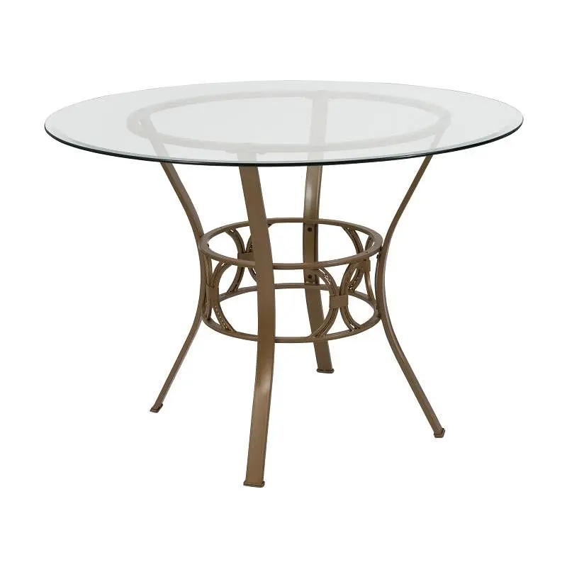 Flash Professional Furniture Carlisle 42'' Round Glass Dining Table Matte Gold Metal Frame, XU-TBG-3-GG Flash Fu...
