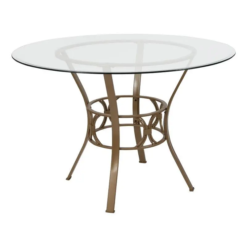 Flash Professional-Grade Furniture Carlisle 45'' Round Glass Dining Table Matte Gold Metal Frame, XU-TBG-2-GG Fl...