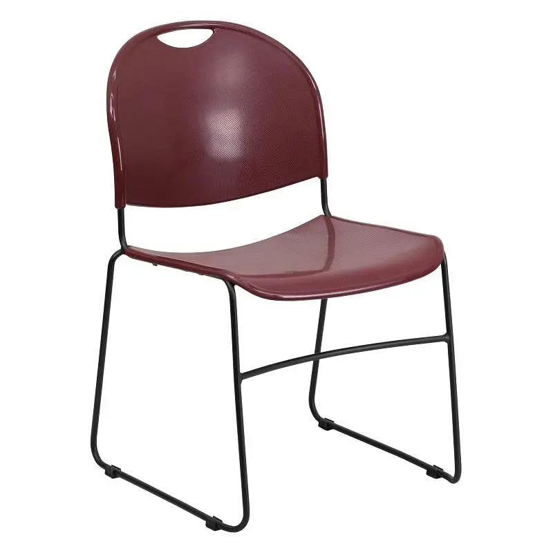 Flash Professional-Grade Furniture HERCULES Series 880 lb. Dome Capacity Burgundy Ultra-Space-saving Stack Chair Black Pow...