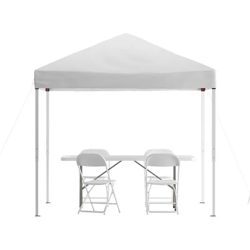 Flash Pro-Series Furniture Otis Travel-friendly Tailgate/Event Tent Set - 8'x8' White Pop Up Canopy Tent, Set 4 ...