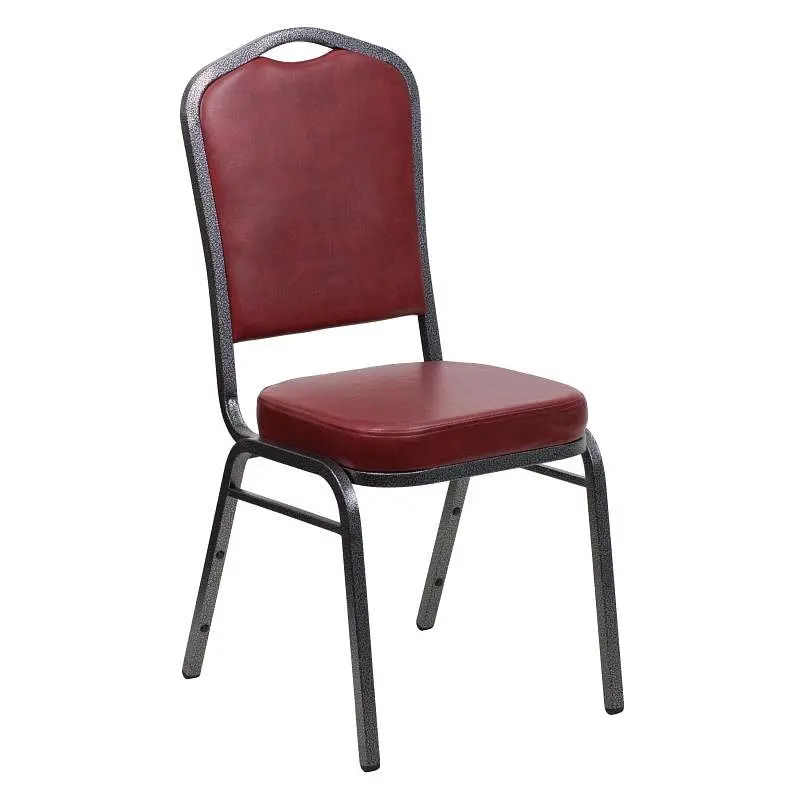 Flash Protected Furniture HERCULES Series Crown Back Stacking Banquet Chair Burgundy Vinyl - Polished Silver Vein Frame, F...