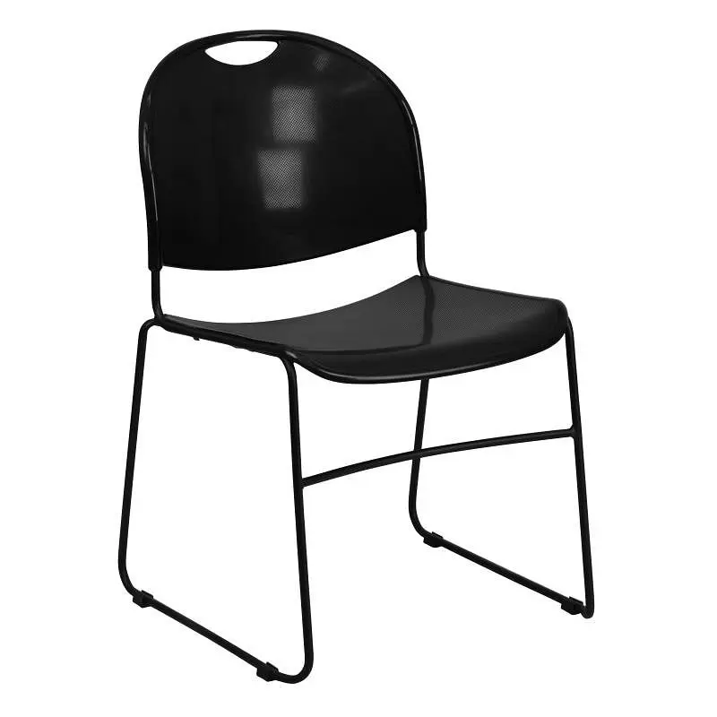 Flash Protective Furniture HERCULES Series 880 lb. Capacity Black Ultra-Space-saving Stack Chair Black Powder Coated Frame...
