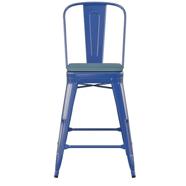 Flash Protective Furniture Kai Commercial 24" High Navy Blue Metal Indoor-Outdoor Counter Height Stool, Removable Bac...