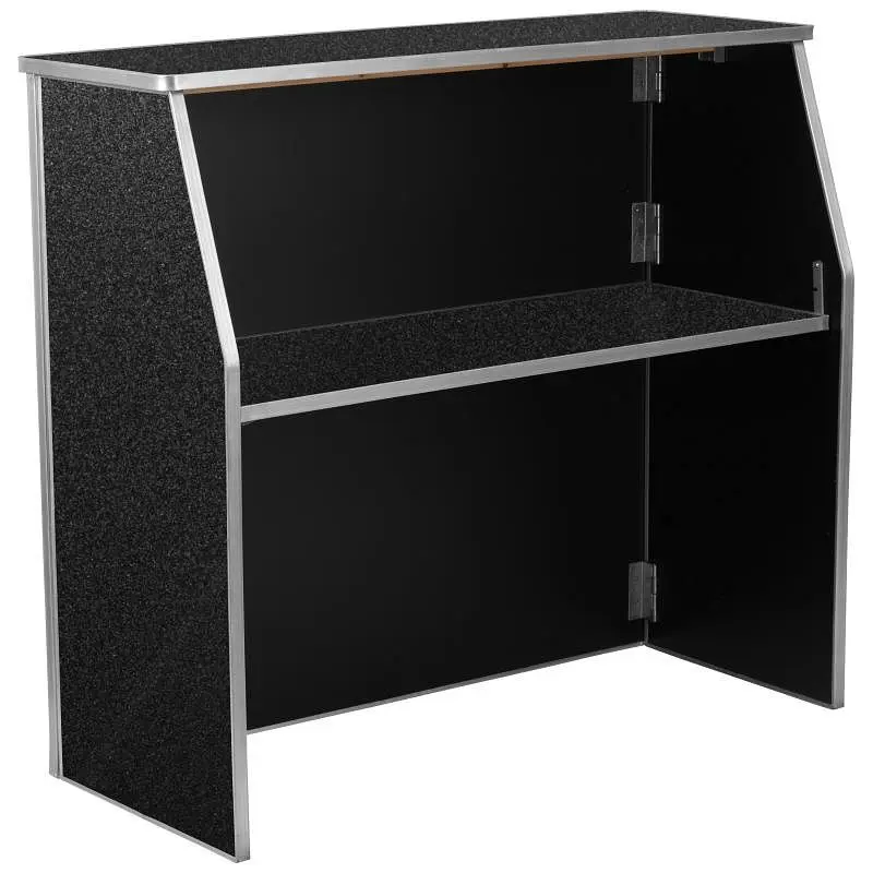 Flash Proven Furniture Amara 4' Black Marble Laminate Foldable Bar - Travel-friendly Event Bar, XA-BAR-48-MAR-GG Flas...