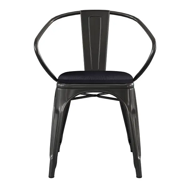 Flash Quality Furniture Luna Commercial Grade Matte Black Metal Indoor-Outdoor Chair Arms Black Poly Resin Wood Seat, CH-3...