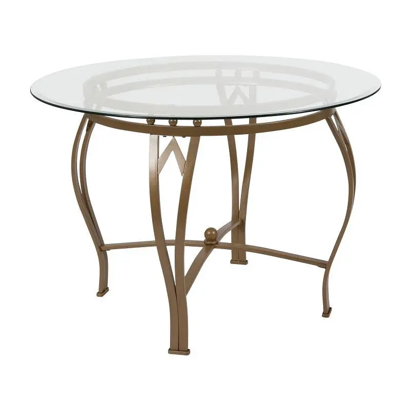 Flash Quality Furniture Syracutilize 42'' Round Glass Dining Table Matte Gold Metal Frame, XU-TBG-9-GG Flash Fur...