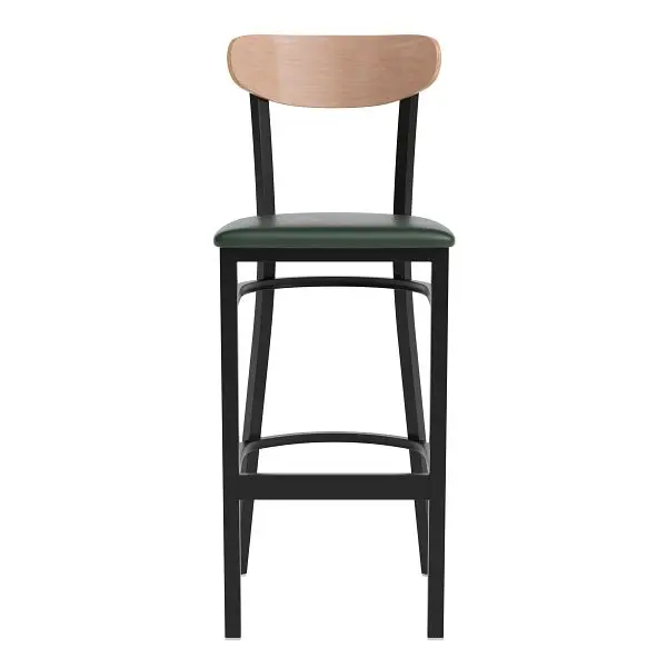 Flash Quality Furniture Wright Commercial Barstool, 500 lb. Capacity Black Steel Frame, Natural Birch Finish Boomerang Bac...