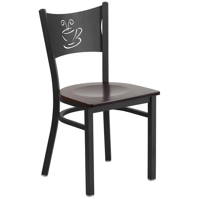 Flash Quick Furniture HERCULES Series Black Coffee Back Metal Restaurant Chair - Walnut Wood Seat, XU-DG-60099-COF-WALW-GG...