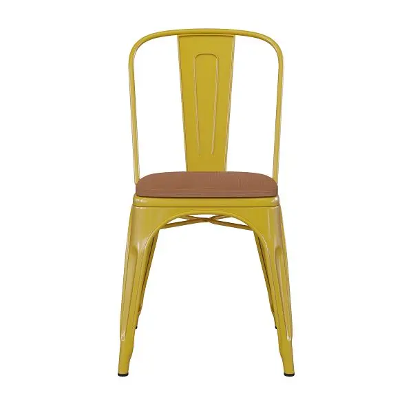 Flash Quick-Release Furniture Perry Commercial Grade Yellow Metal Indoor-Outdoor Stackable Chair Teak Poly Resin Wood Seat...