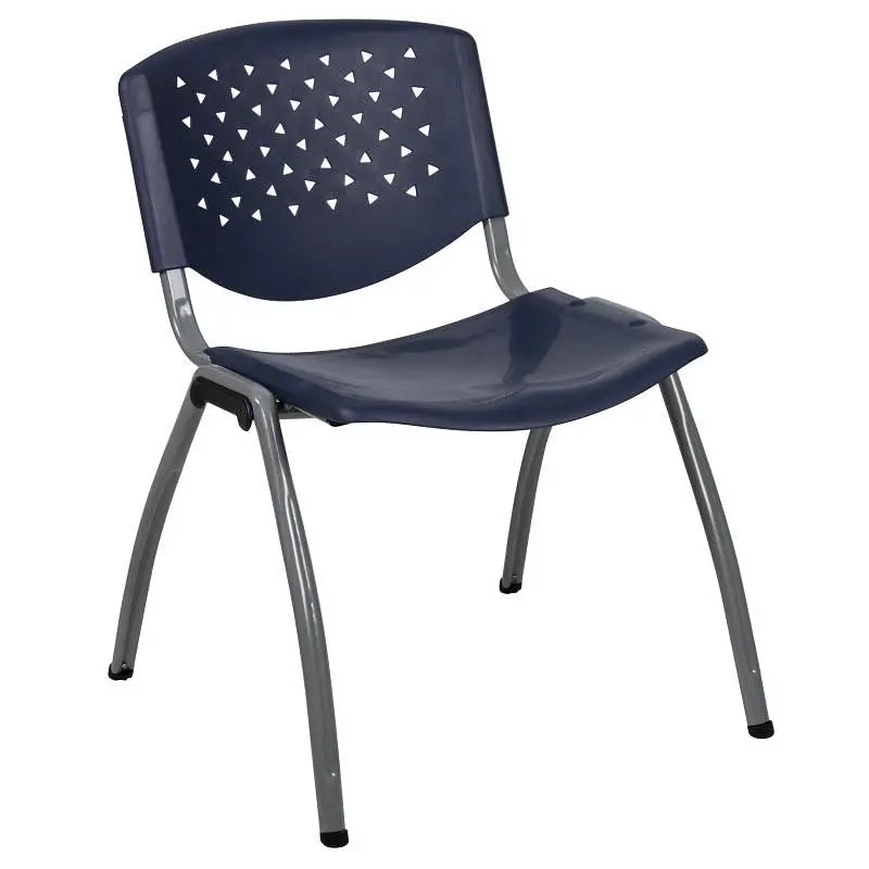 Flash Rapid Furniture HERCULES Series 880 lb. Dome Capacity Navy Plastic Stack Chair Titanium Gray Powder Coated Frame, RU...