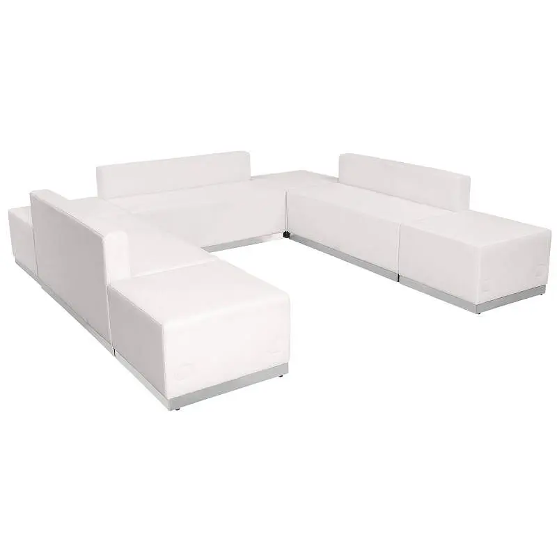 Flash Ready-to-Use Furniture HERCULES Alon Series Melrose Bright White LeatherSoft Reception Configuration, Maximum Depth ...