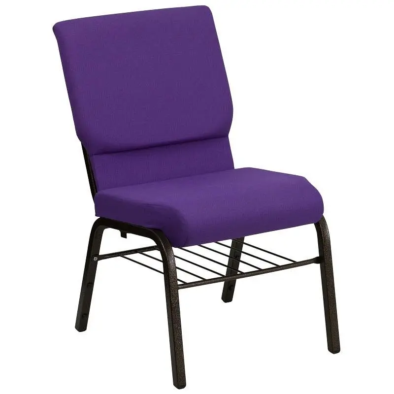 Flash Ready-to-Use Furniture HERCULES Series 18.5''W Church Chair Purple Fabric Book Rack - Gold Vein Frame, XU-...