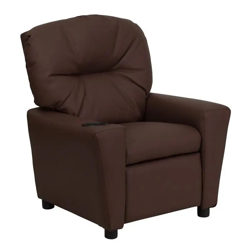 Flash Reinforced Furniture Chandler Contemporary Brown LeatherSoft Kids Recliner Cup Holder, BT-7950-KID-BRN-LEA-GG Flash ...